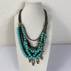 Stella and Dot Marchesa Turquoise and multi layer Chains and Rhinstones Mix medi